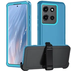 Triple - Layer Armor Hybrid Protective Case with Belt Clip for Motorola Moto G (2025) (Water blue)