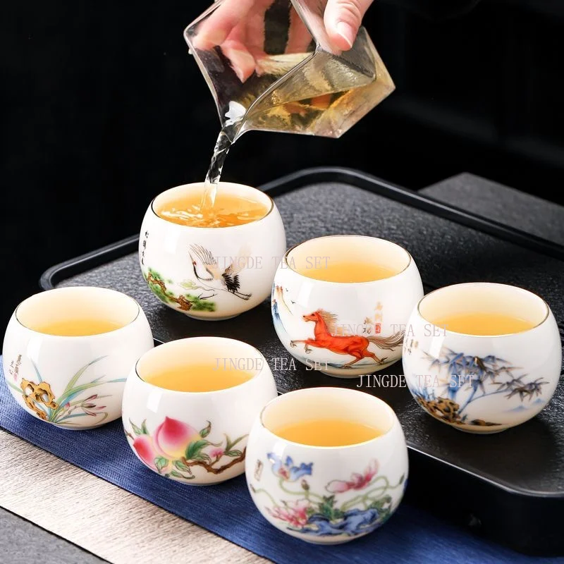 Small capacity ceramic sheep fat jade master tea cup high-end master level sticker special gift cup, Kung Fu tea cup