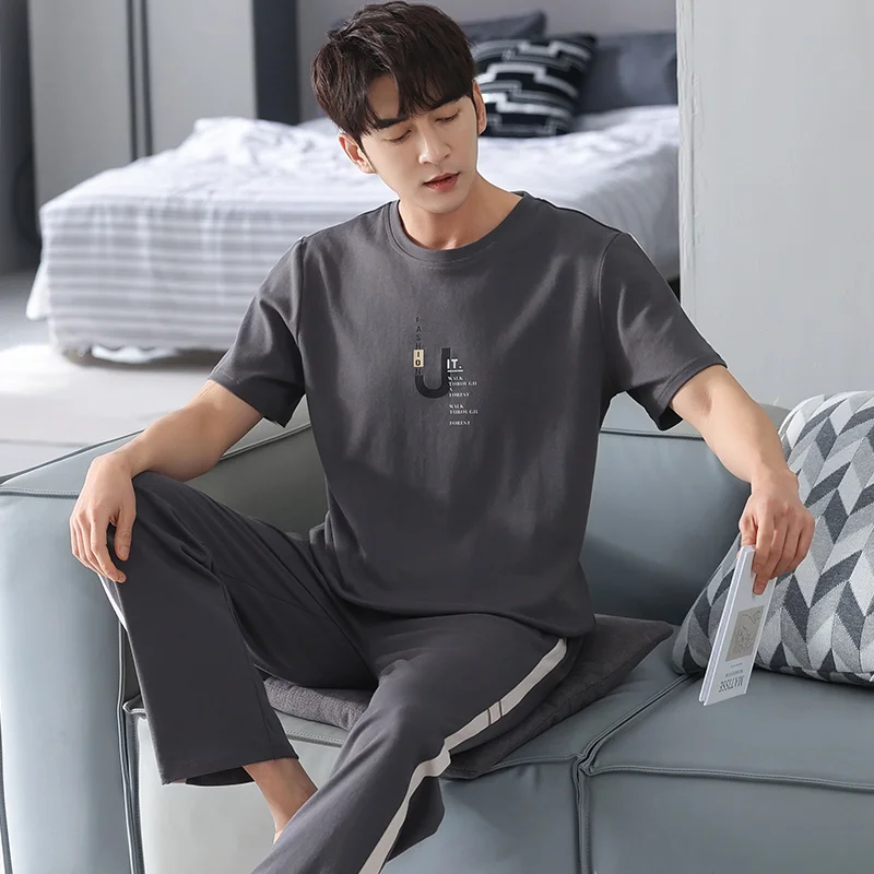 

Summer Men's 100% Cotton Pajamas Letter Sleepwear Pajama Sets Casual Sleep&Lounge Pyjamas 4XL Pijama