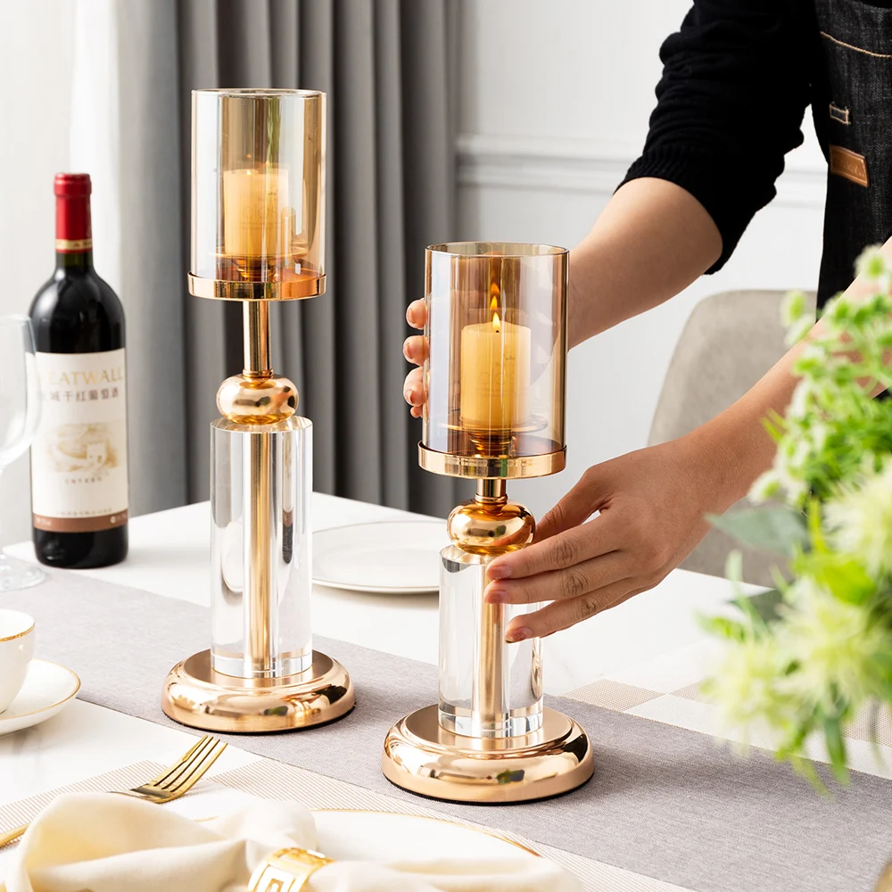 

Creative Golden Candlestick Glass Candle Holder Home Decoration Wedding Centerpieces for Tables Center Table Living Room Gifts