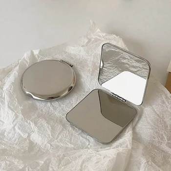 Miroir de maquillage Portable en acier inoxydable pour femmes, 1 pièce, poche à main, côté plié, cosmétique, petites formes 1