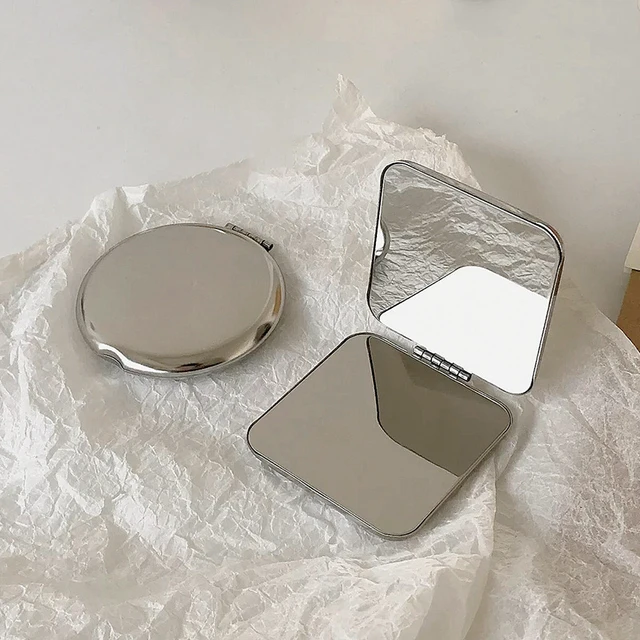 Miroir de maquillage Portable en acier inoxydable pour femmes, 1 pièce, poche à main, côté plié, cosmétique, petites formes 1