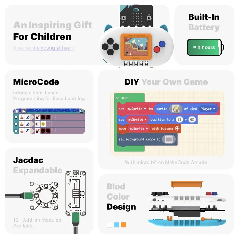 KittenBot Newbit Arcade Shield V2 Upgraded Expansion Board for Micro:bit V2 Programmable Gamepad with Stylish Case micro bit case