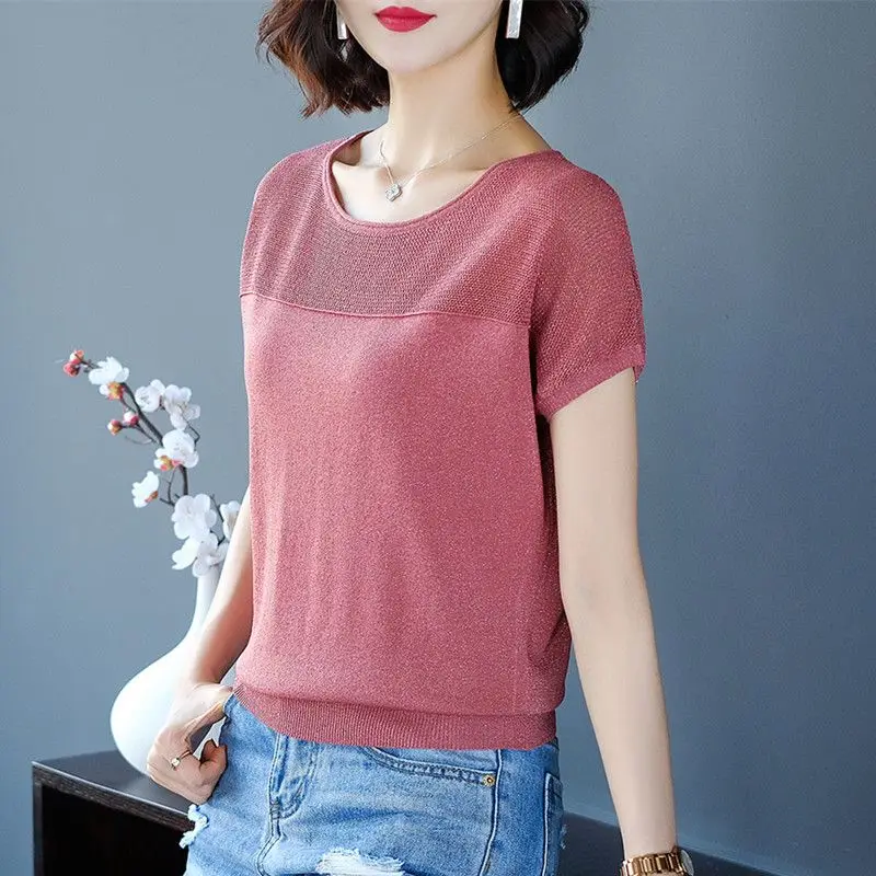 Fashion O-Neck Batwing Sleeve Bright Silk Blouse Women's Clothing 2023 Summer New Casual Pullovers Loose Commuter Shirt