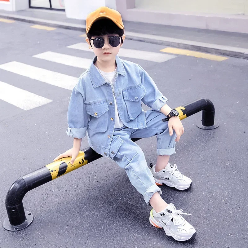Blue Jean Spring Autumn Children's Clothes Set Boys Coat + Pants 2pcs/Set Kids Teenage Gift Formal Boy Clothing