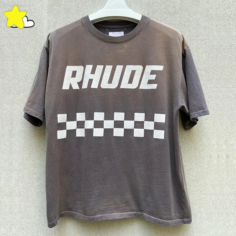 

Men Women Hip Hop Casual Vintage Washed Grey Coffee RHUDE T-Shirt Best Quality 100% Cotton Oversized Short Sleeve Tee Top