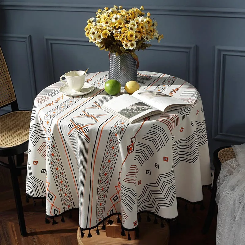 

Round Tablecloth Black Tassel Decorative Birthday Tablecloth Waterproof and Oil-proof Wedding Table Mat Home Coffee Table Cover