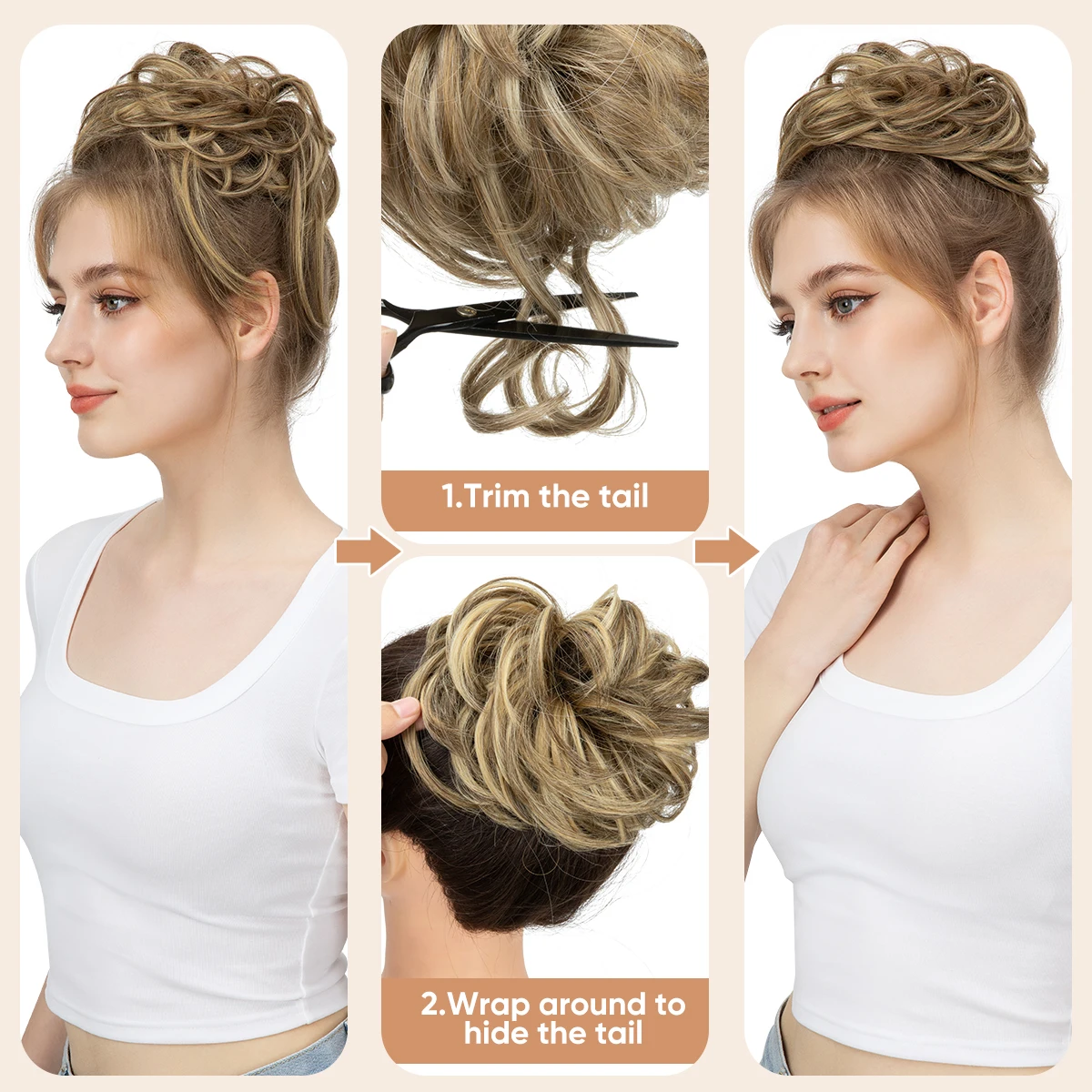 Synthetic Messy Bun Hair Piece Claw Chignon Scrunchies Fake Hair Band Braid Elastic Hairpiece Tail Wrap Ponytail Curly Faux Bun