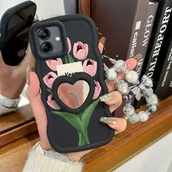 Stay Happy 3 - Piece Phone Accessory Set: Phone Case, Lanyard, and Stand - Galaxy A04s (Black)