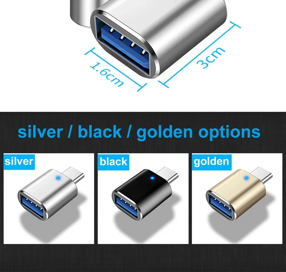 Versatile USB-A to Type-C Male Adapter with USB 3.0 and OTG Support for Charging and Connectivity