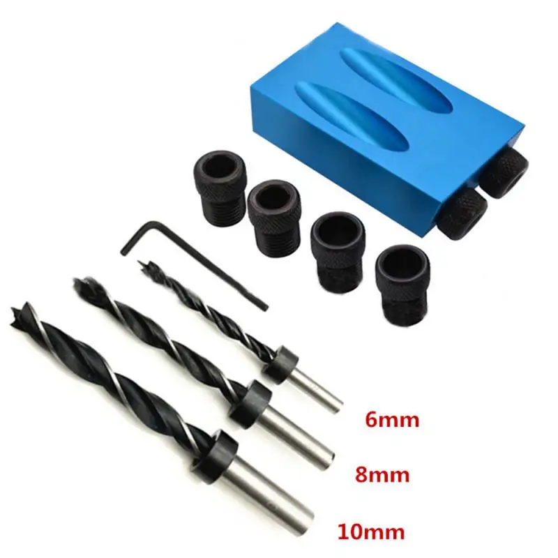 

Woodworking Oblique Hole Locator Pocket Jig Kit 15 Degree Drill Bit Guides Joint Angle Drive Adapter Locator Carpentry Tool