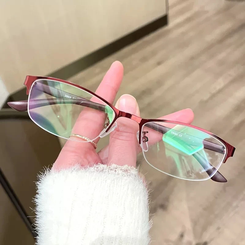 Myopia Glasses Women Blue Light Half Frame Computer Eyeglasses 2 PCS Female Ultralight Metal Square Nearsighted Eyewear 0 ~ -6.0 2