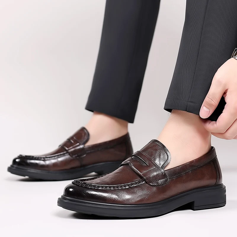 British Style Classic Loafers Men's Thick Soled Genuine Leather Business Formal Adult Leather Shoes Brand Low Heel Casual Shoes 2
