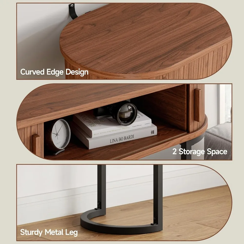 55 inch console table with 2 drawers, entryway table with sliding door, long sofa table behind couch w/metal leg, mid-century mo