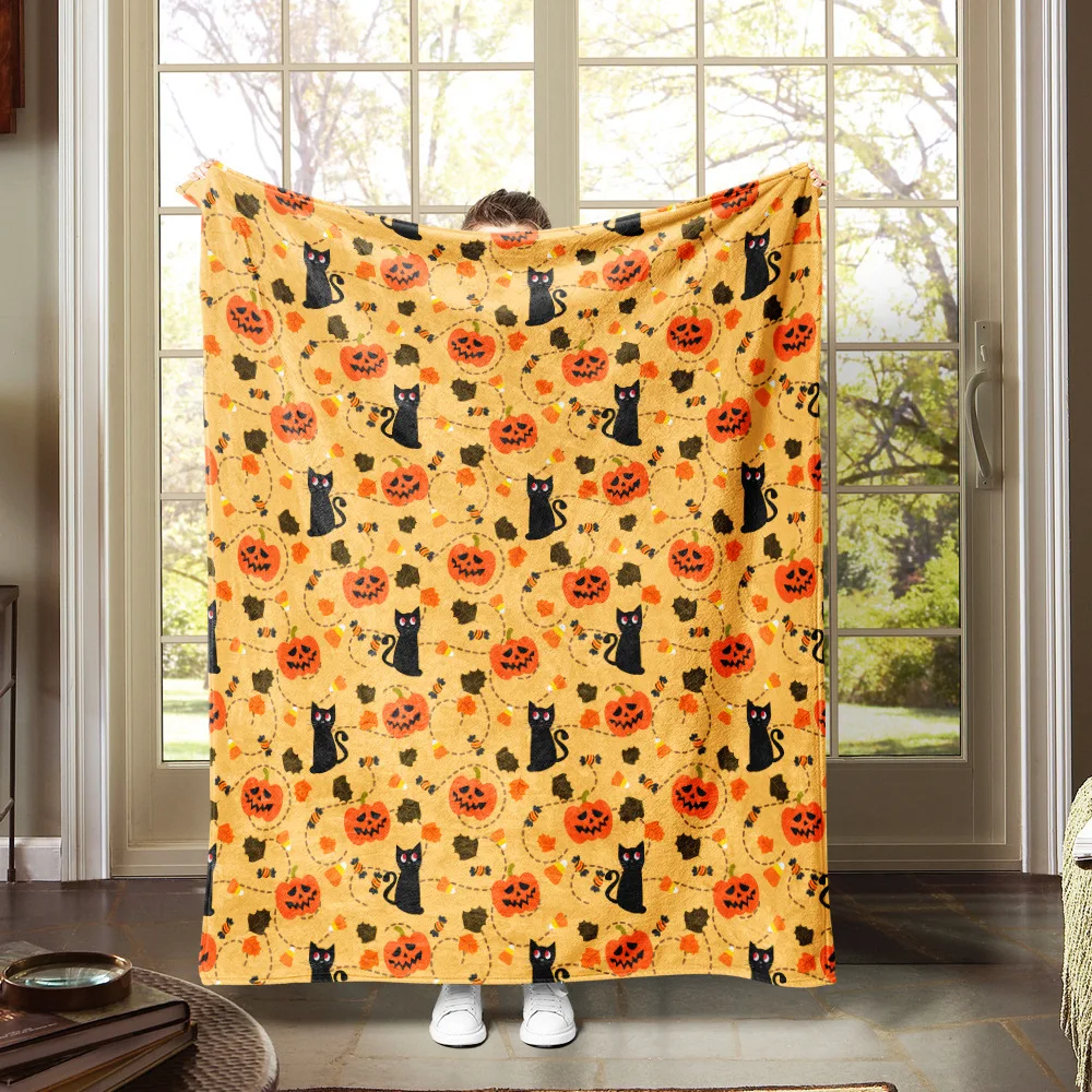 

Halloween Pumpkin Flannel Blanket Cover Blanket 3D Digital Printed Warm Soft Throw Blankets Holiday Gifts Decor Home Bedquilt