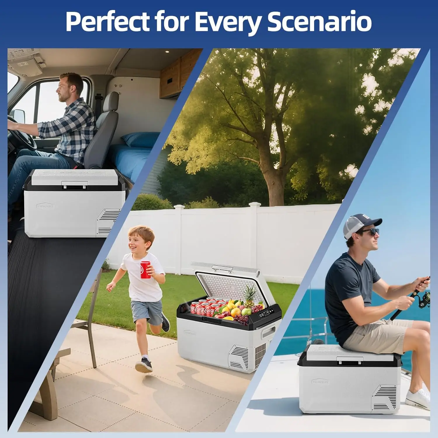 12V Vehicle Refrigerator, 32-Quart Portable Freezer with Reversible Door, Compatible with 100-240V AC and 12/24V DC Power for Tr