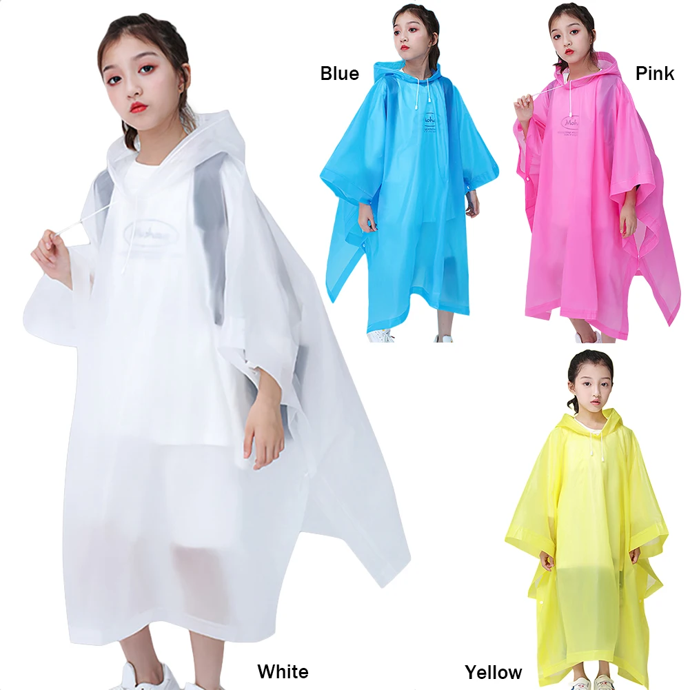 Raincoat Poncho Outdoor Reusable Rain Coat with Drawstring Hood Thicken EVA for Boys Girls 6-12 Years Old Children