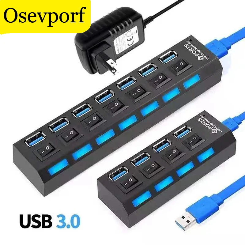 Hub Usb 3.0 Multi Usb Multi Port Hub Usb Hab Ad Alta Velocità Con Interruttore On/Off Splitter Usb Per Pc Computer Eu Us Plug Hub Converter