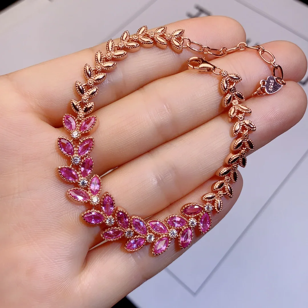 Braccialetto Zaffiro Rosa Naturale Nuovo Set Seiko Deluxe In Argento Sterling 925 Ad Alta Definizione Da Donna Bella Spedizione Gratuita Squisita