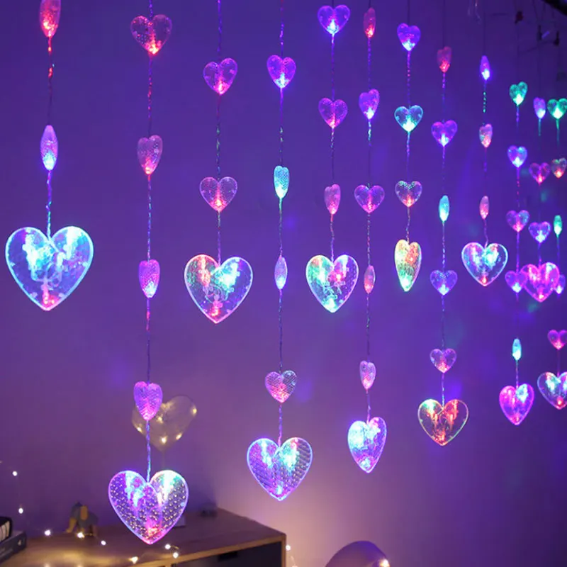 patio string lights Heart Shaped Curtain Light Valentine's Day Fairy String Lights Christmas Garland Outdoor for Party Home Wedding New Year Decor led string lights String Lights