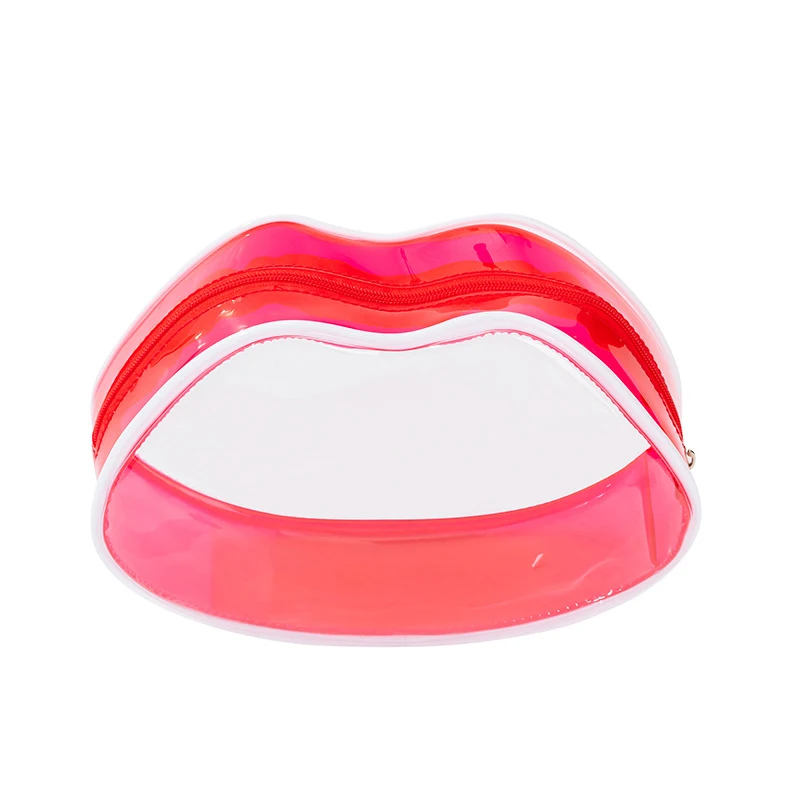 Transparent Women's Cosmetic Bags Waterproof PVC Cute Red Lips Shape Lipstick Pouch Travel Makeup Storage Organizer Accessories 4