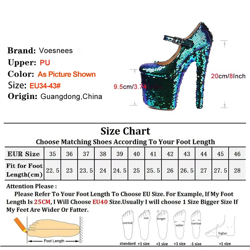 Bling Bling Women Platform Pumps Silvery Sequins Pole Dance Shoes Summer 20CM Super High Heels Lady Buckle Strap Single Shoes