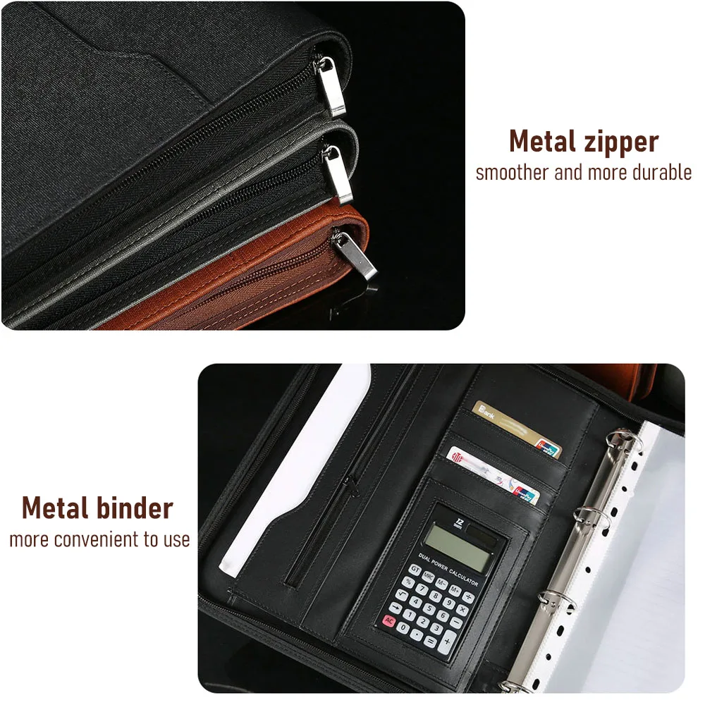 A4 Multi-functional Leather File Folder Business Office Document Folder Detachable Pages For Contracts Other Paper Organizer Bag