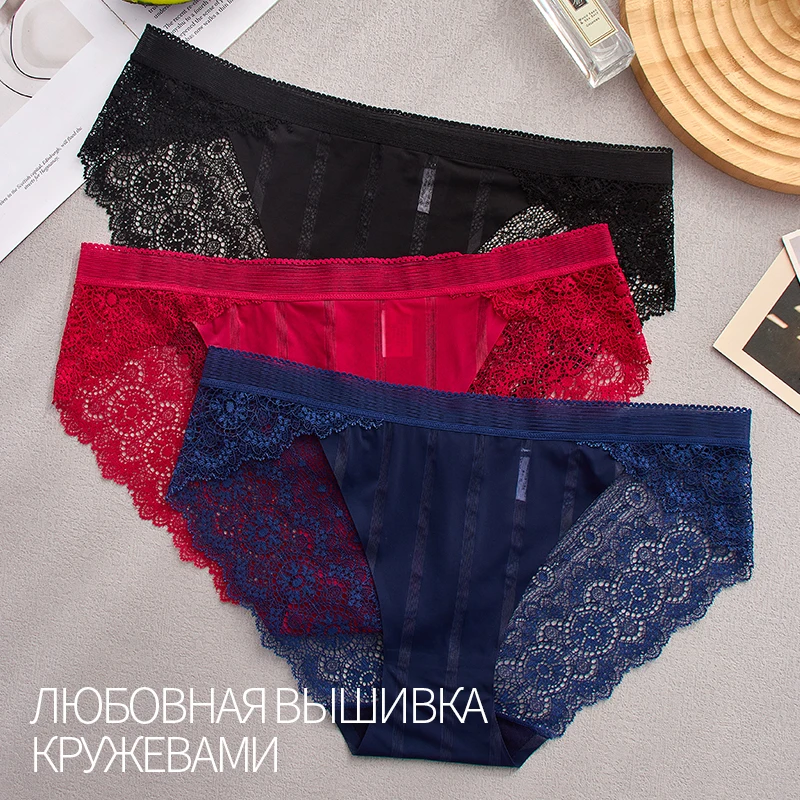 

Women Lace Sexy Brazilian Panties Seamless V-Waist Thong Solid Color Cotton Underwear Low Rise Female Soft Intimates Lingerie