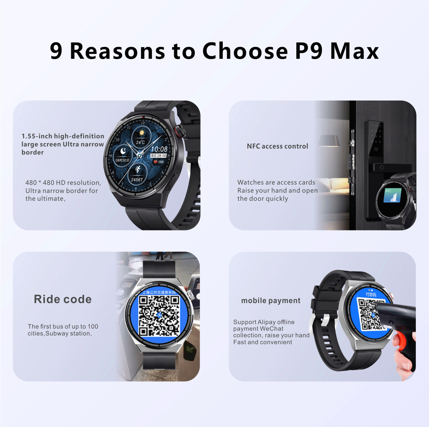 Smartwatch Reloj P9 Ultimate Fralugio Nfc Brújula Hr Bp Nfc