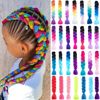 24 Inch Jumbo Braids Extensions Synthetic Braiding Hair Afro Ombre Color kanekalon Hair for Children Braid 1