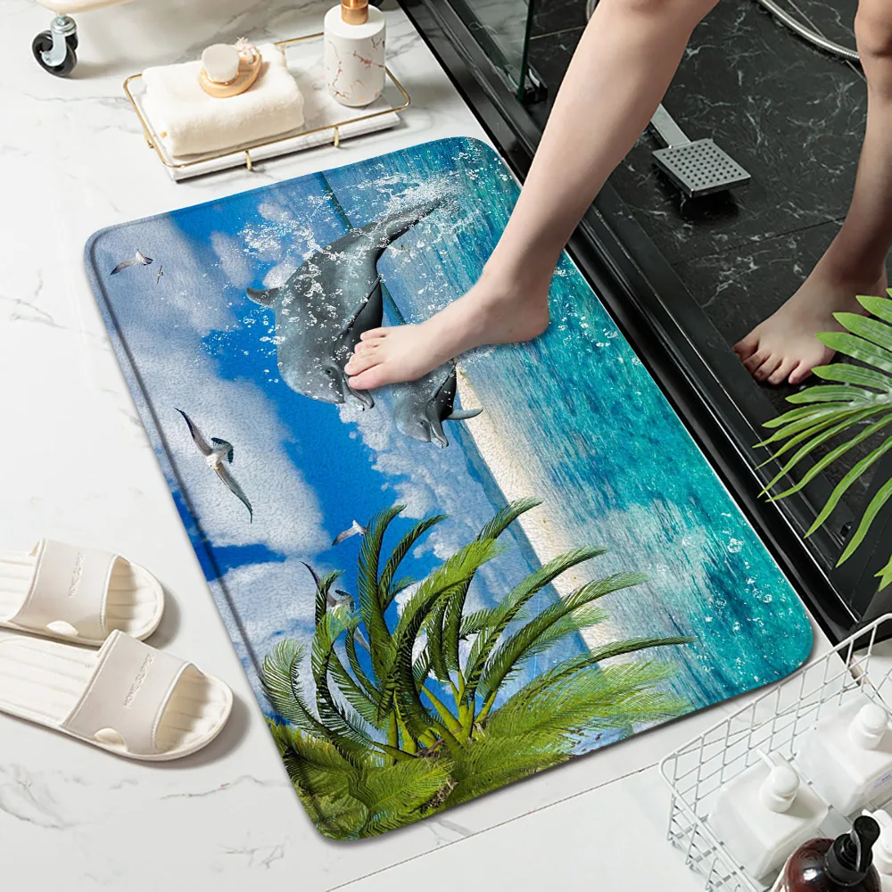 

Прямоугольный дверной коврик с дельфином, декоративный ковер для ванной комнаты, туалета, спальни, гостиной, кухни