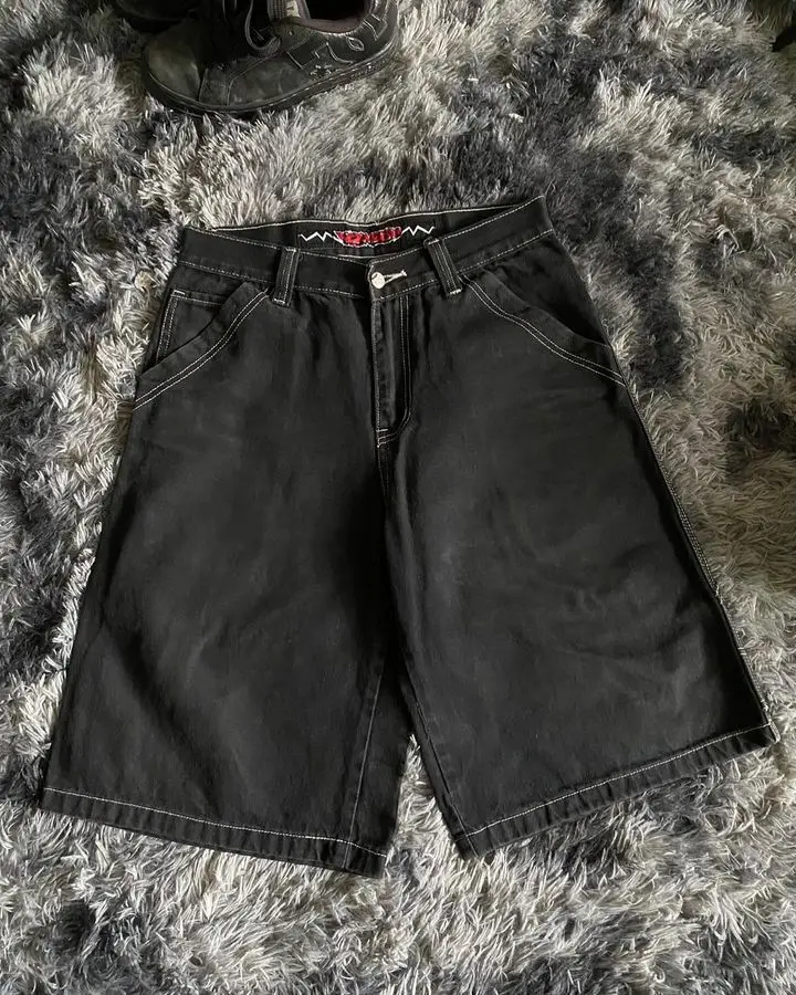 Streetwear Shorts Y2K Pants Hip Hop Pocket Letter Embroidery Baggy Denim Gym Shorts Mens Womens High Waist Basketball