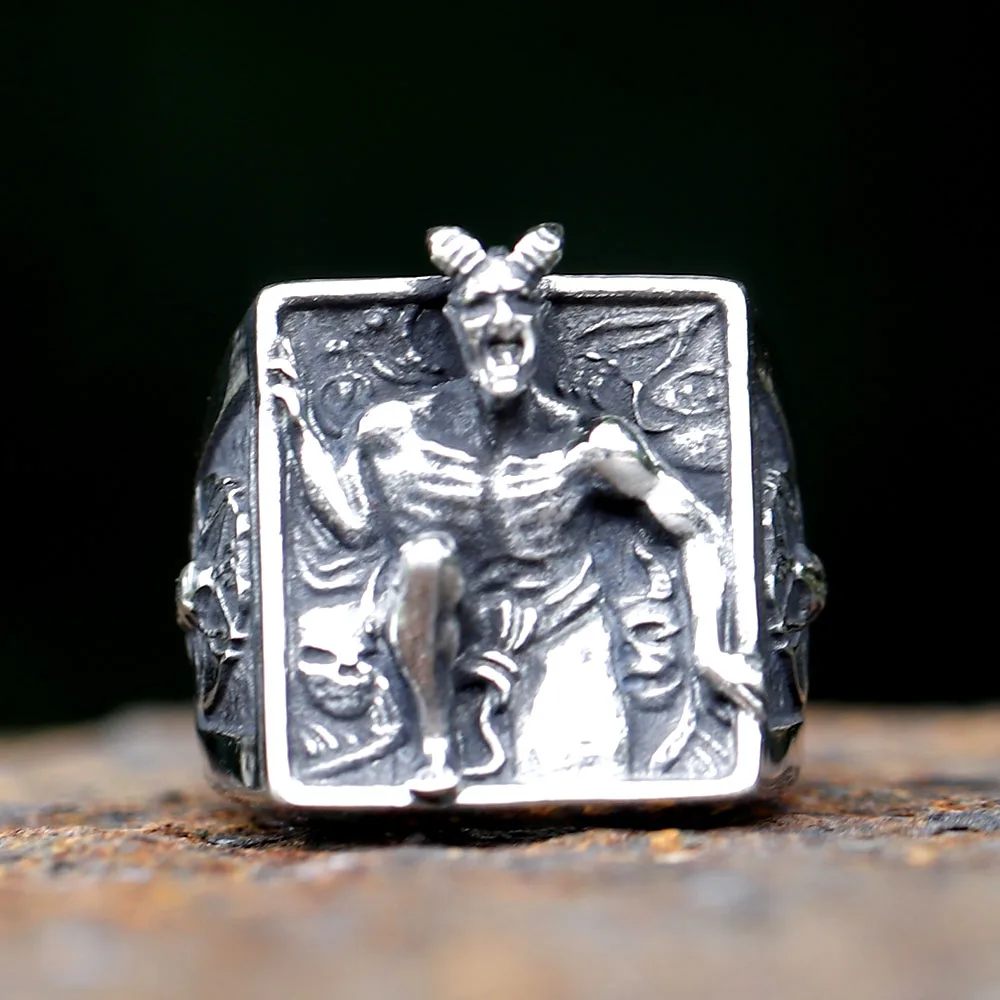 2023 satan ischen Ring für Männer Edelstahl Baphomet Ziege Kopf heid nische Religion Gottheit Schmuck gefallen Engel Luzifer versand kostenfrei – Detail 6