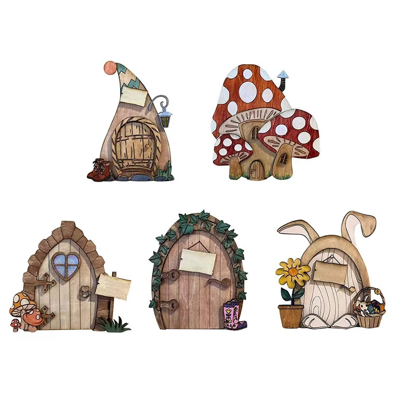 Dollhouse Mini Home Decorations Wood Fairy Elf Door Fairy Tale Gate Door Decoration Craft Ornaments Garden Courtyard Decoration 3