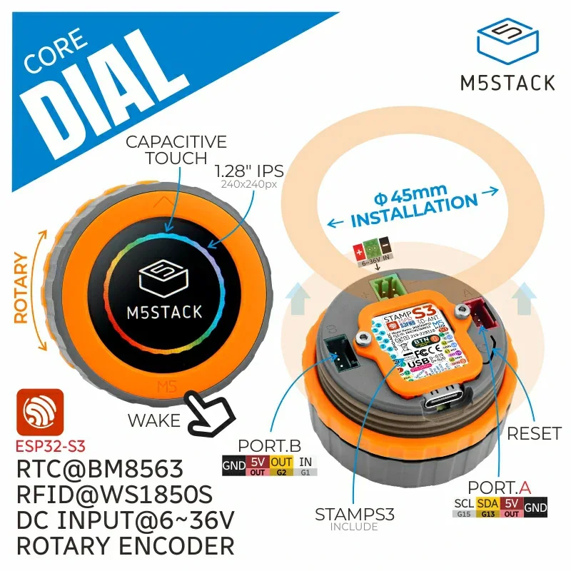 M5Stack M5Dial Programmable Controller Encoder M5StampS3 Rotary Development Board 1.28-inch Round Touchscreen Smart Home Control