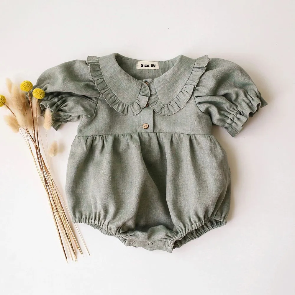 2PCS Summer Baby Girls Clothes 0-2 Y Linen Cotton Baby Girls Rompers Short Sleeve Newborn One Piece Fashion Baby Playsuit 3