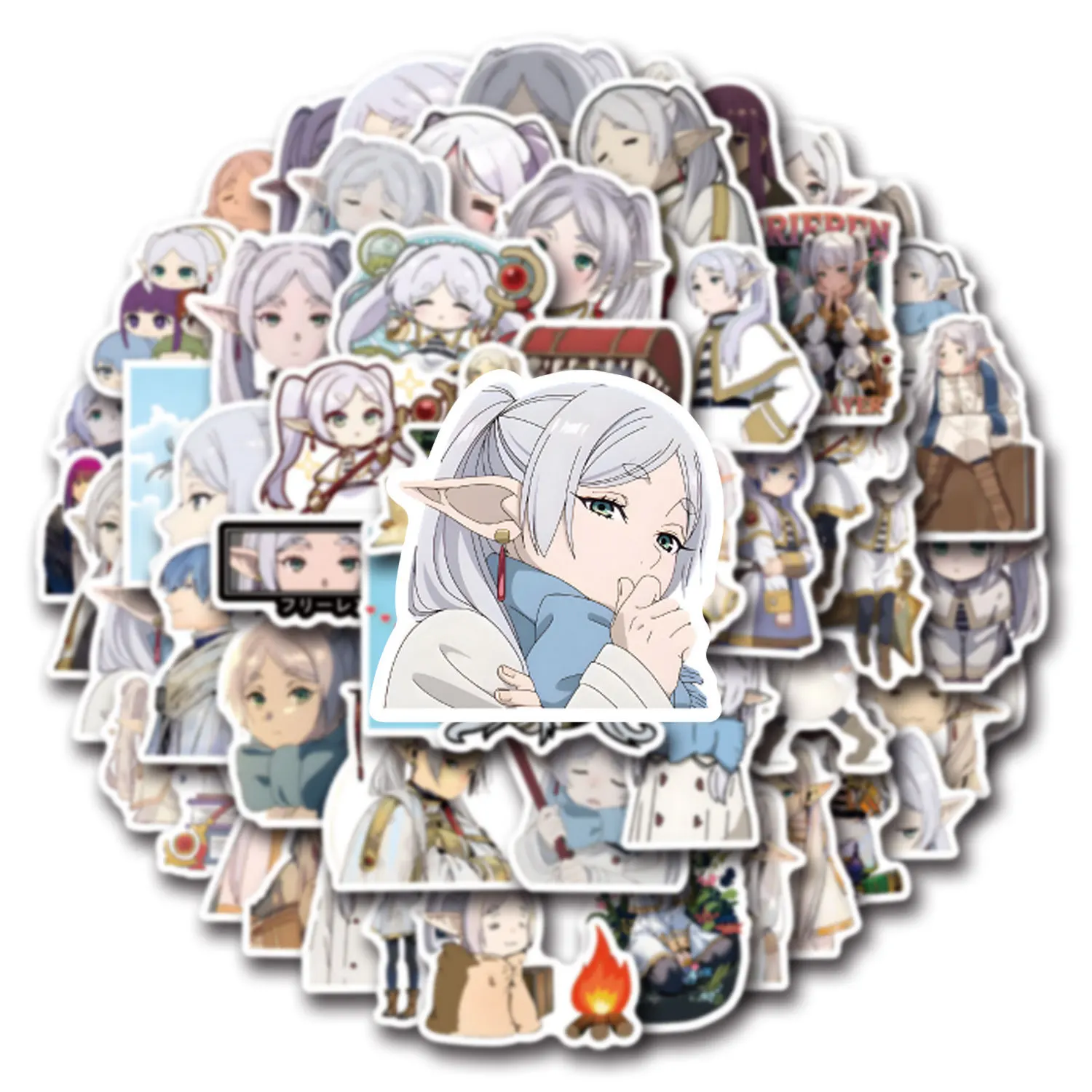55Pcs Frieren Beyond Journey's End 스티커 낙서 스티커 DIY 일기 전화 케이스 수제 스크랩북 미적 스티커