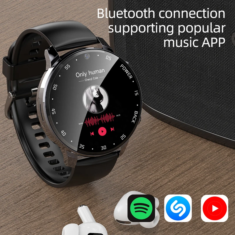 Relógio inteligente Android 2.88 Grande tela sensível ao toque Bluetooth  Relógio de pulso GPS esportivo 4G/WiFi, vídeo Game Watch 1300/500 W HD  Câmera dupla, cartão SIM independente, 4 + 64 GB (preto)