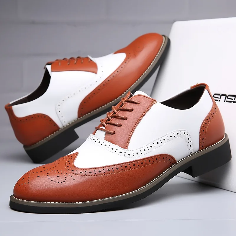Men Dress Shoes Genuine Leather Fashion Groom Wedding Shoes Luxury Italian Style Oxford Mens Business Office Work Footwear