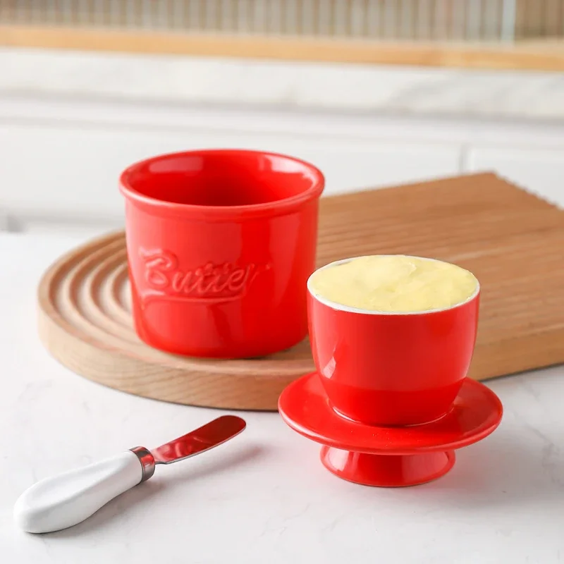 Multi Color Butter Crock with Lid Modern Round Ceramic Butter Holding Plates Keeper Cheese Storage Container Butter Storage Box