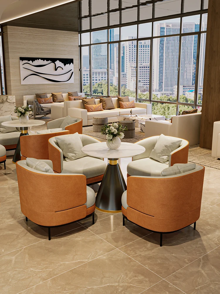 

Table and chair combination business modern hotel club sales lobby booth sofa reception leisure chair small round table