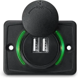 12V USB Charger Wall Mount with Quick Charge 3.0 and Indicator Light (Green)
