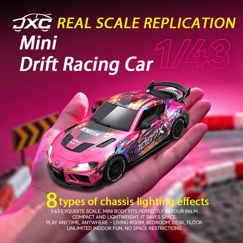 새로운 1:43 RC 드리프트 원격 조종 자동차, 4륜 구동, 속도 조절 가능, 전환 가능한 LED 주변 조명, 어린이 장난감