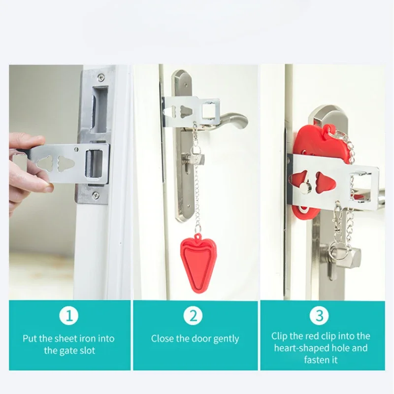 Portable Door Lock Double Hole Security Door Locker Safety Latch Metal Lock Home Room Hotel Anti Theft Security door latch door lock