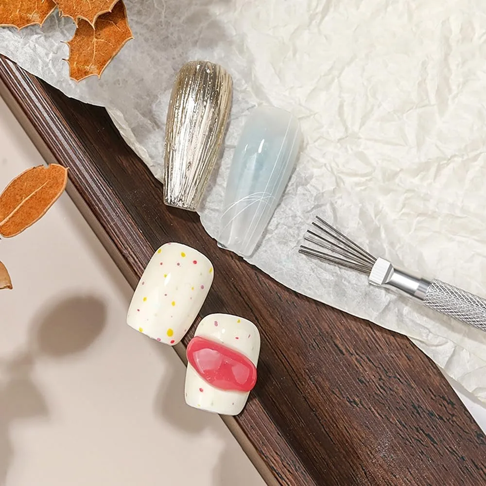 7-pin Nail Liner Nail Art Tools, Stripe Lines Nail Art Pens Bendable Pins Ultra-thin Line Nail Brush Spider Gel Nail Art Line 6