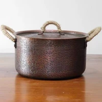 Marmite en cuivre vintage, marmite chaude fabriquée à la main, ustensile de cuisson pour faire bouillir, râmer et ragoût de pâtes, avec couvercle, casseroles portables de 18 cm 1