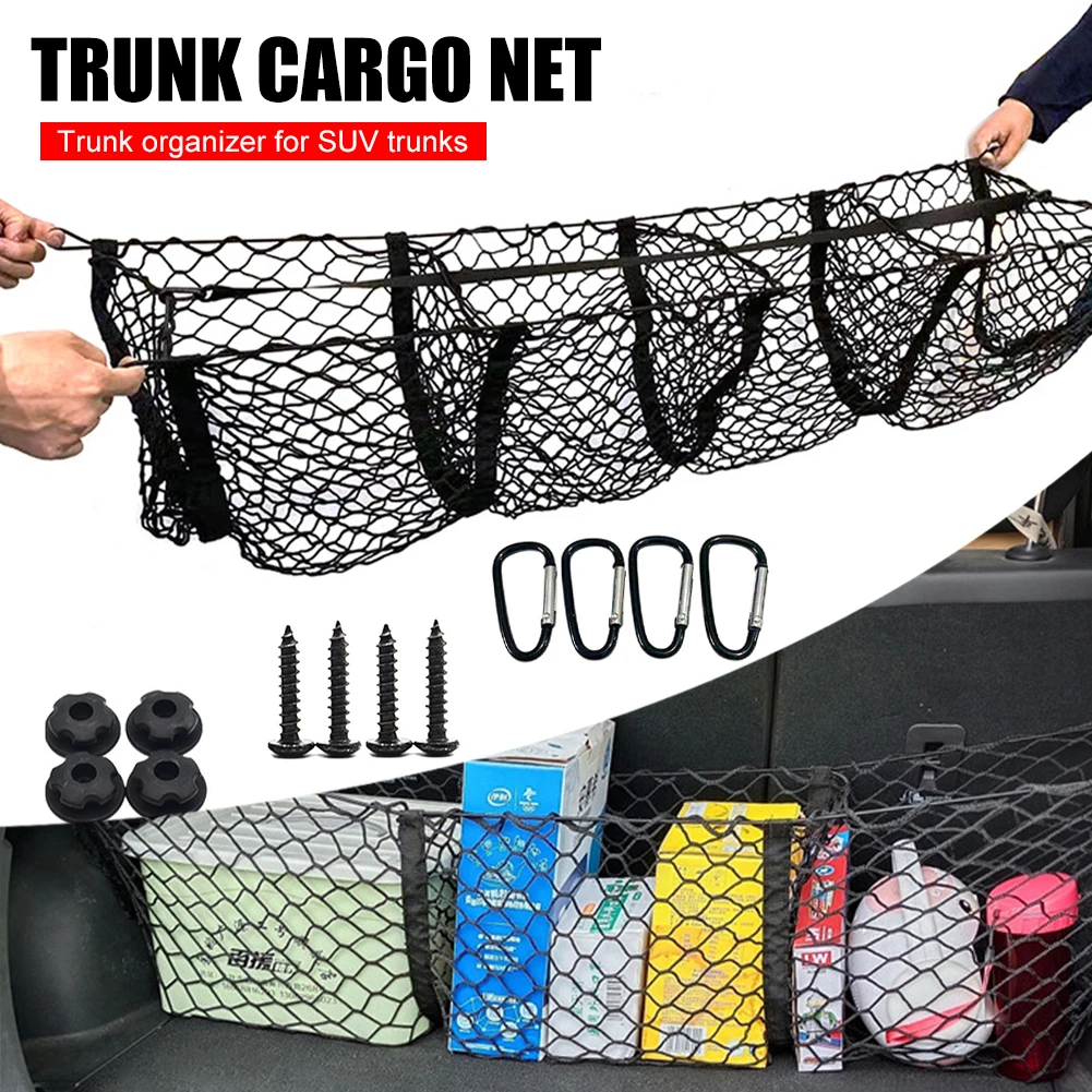 

New 3/4 Pockets Cargo Net Stretchy Trunk Storage Organizer Net Heavy-Duty Luggage Holder With Mount Kit For SUV Pickup Truck Van