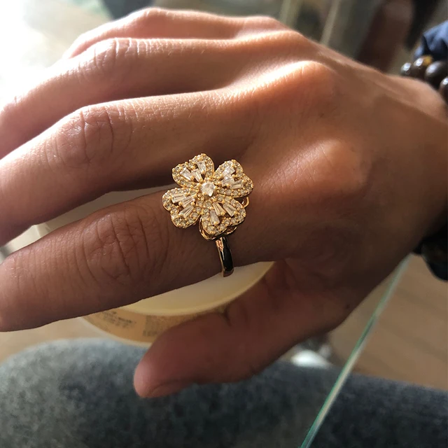 Bagues de mariage rotatives à quatre trèfles pour femmes, anneau d'anxiété Anti-Stress en acier inoxydable, bijoux esthétiques réglables