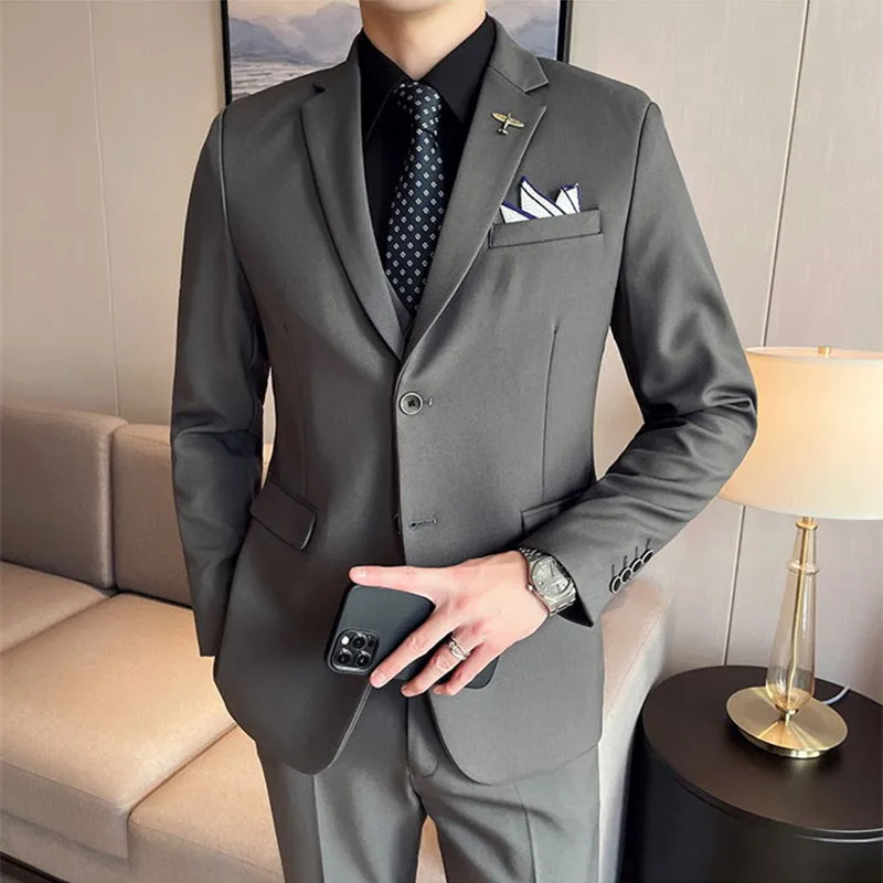 

Boutique Large Size (suit + Vest + Trousers) Fashion Business Men's Professional Dress British Slim Groom Wedding Dress Suit