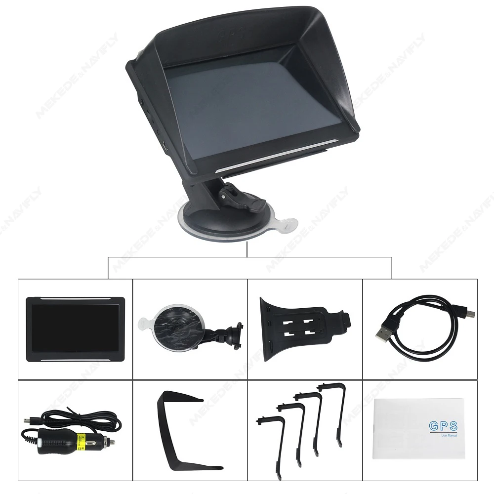 7 Inch Car GPS Navigation Touch Screen Truck Sunshade Map Built in 2025 New Europe GPS Navigator FM Music Video Games